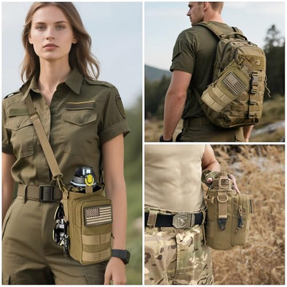 Water Bottle Holder with Strap - Tactical Insulated Water Bottle Sleeve with MOLLE System Water Bottle Cover Cross-Body Pouch for Walking Hiking Camping Gym 32oz&40oz - color: Brown