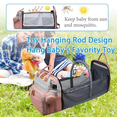 Jeryswet Baby Diaper Bags with Changing Station, Waterproof Large Capacity Diaper Bag Backpack for Moms Dads with USB Charging Port and Stroller Straps, Baby Shower Gifts, Pink-Grey - color: Grey-pink