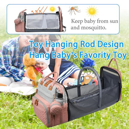 Jeryswet Baby Diaper Bags with Changing Station, Waterproof Large Capacity Diaper Bag Backpack for Moms Dads with USB Charging Port and Stroller Straps, Baby Shower Gifts, Pink-Grey - color: Grey-pink