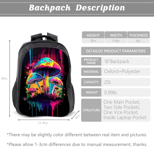Kids Backpack School Bookbag 16inch Schoolbag With Lunch Box Bag And Pencil Case Set For Boys Girls - color: Mushroom