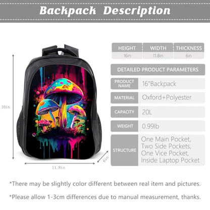 Kids Backpack School Bookbag 16inch Schoolbag With Lunch Box Bag And Pencil Case Set For Boys Girls - color: Mushroom