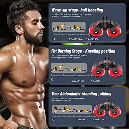 Auto Rebound Exercise Roller Wheels - Ab Roller Fitness Equipment for Core Strength Training Home Gym Fitness Equipment with Knee Mat AB Core Workout for Home Gym Beginners