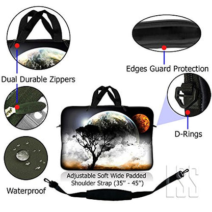 LSS 15-15.6" Laptop Sleeve Bag with Matching Laptop Skin Sticker & Mouse Pad Combo | Carrying Case for 14" 15" 15.6" - Planet Mars Earth and Moon Eclipse - color: Planet Mars Earth and Moon Eclipse, size: 15 inch