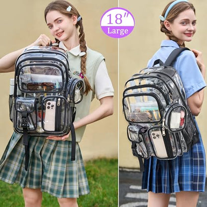 Clear Backpack for School,18 Inch Extra Large Heavy Duty Bookbag for Girls and Boys,Durable See Through PVC Transparent School Backpack for Travel(Black) - color: Black