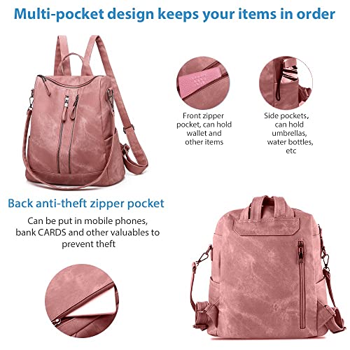 Backpack Purse for Women, Women Backpack Purse Small Leather Waterproof Anti-theft Shoulder Bags Handbags Ladies - color: Double Zipper Pink