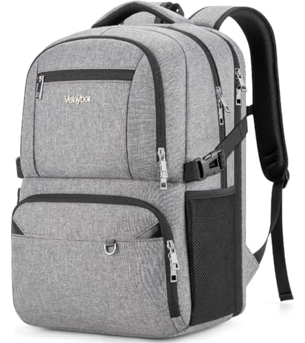 Insulated Lunch Backpack Fit 17" Laptop, Work Backpack with Lunch Box for Men & Women, Water Resistant College Computer Bag for Travel, Business, Hiking - color: Gray