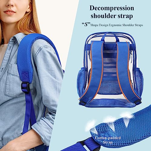 PACKISM Clear Backpack for School - 17 inch Large Heavy Duty Bookbag, Reinforced See Through PVC Transparent Backpack - color: Electric Blue, style: Daypack Backpacks