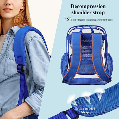 PACKISM Clear Backpack for School - 17 inch Large Heavy Duty Bookbag, Reinforced See Through PVC Transparent Backpack - color: Electric Blue, style: Daypack Backpacks
