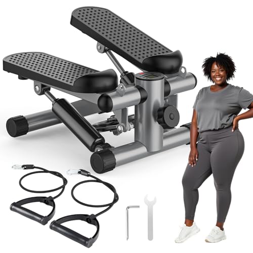 OLIXIS Stepper Machine with Resistance Bands - Mini Stair Stepper for Home Exercise, Portable Weight Loss & Full Body Workout Equipment - color: Sliver