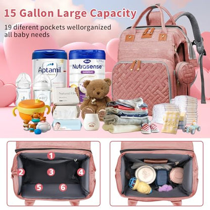 Baby Diaper Bags with Changing Station, Multifunctional Diaper Bag Backpack for Moms Dads with USB Charging Port, Waterproof Travel Diaper, Baby Shower Gifts for Baby Boy & Girls (Pink) - color: Pink
