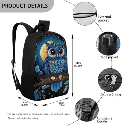 ZOUTAIRONG Blue Owl Print Backpack for School Mini Thermos School Bags for Girls Boys 7-10/10-12/12-16, Fashion Casual Backpack with Side Pockets - color: Blue Owl