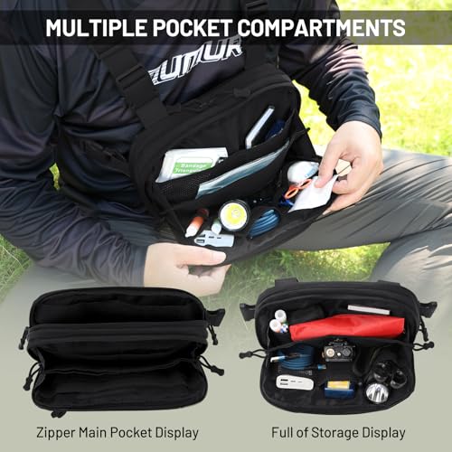 Tactical EDC Chest Bag Utility Molle Chest Rig Pouch with CCW Compartment Adjustable Strap Outdoor Chest Pack - color: Black