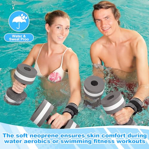 Hollowfly Water Aerobics Set, 4 Piece Pool Exercise Kit (2 Aquatic Dumbbells + 2 Ankle/wrist Weights), EVA Foam, Low-impact Workout - color: Grey, size: 1lb