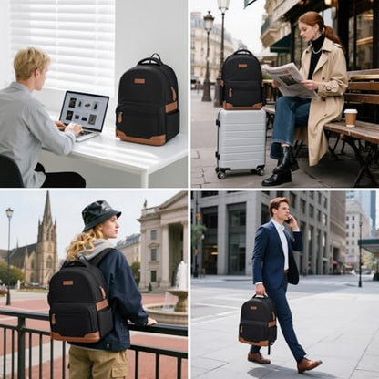 RealCool 15.6-17.3" Laptop Backpack, 31L Water Resistant Travel Bag | Independent frame opening, lightweight ,multi-compartments, ergonomic padded straps, luggage belt, for School,Business Trip - color: Black