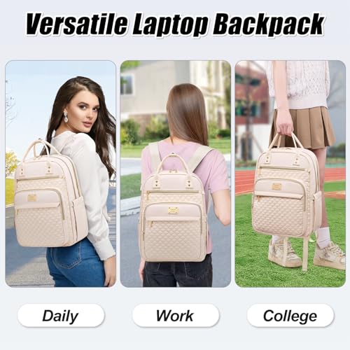 Tealari Laptop Backpack for Women,15.6 Inch Laptop Backpack for Work,Water Resistant Travel Backpack,College Bookbag with Wallet (Beige) - color: Beige