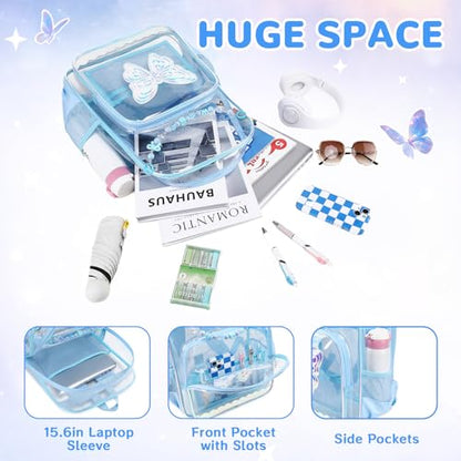 MUSEVOS Clear Backpack for School, Clear Bookbag for Girls PVC Heavy Duty Transparent Backpack, Blue Butterfly - color: Blue