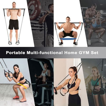 Bbtops Pilates Bar Kit with Resistance Bands,Pilates Bar with Stackable Bands Workout Equipment for Legs,Hip,Waist and Arm,Exercise Fitness Equipment for Women & Men Home Gym Yoga Pilates - color: Glossy Black