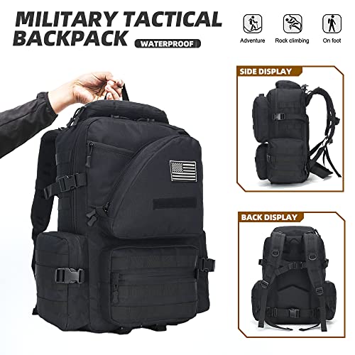 Lovelinks21 Hiking Trekking Rucksack Military Hiking Backpack 3 Day Molle Assault Pack Waterproof EDC Bag for Outdoor - color: Black-2