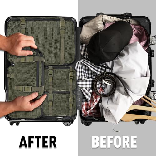 4 Set Tactical Packing Cubes ，Compressible Mesh Duffle Storage Bag,Portable Edc Molle Pouch Organizer. - color: OD GREEN