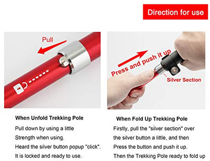 A ALAFEN Aluminum Collapsible Ultralight Travel Trekking Hiking Pole for Men and Women (Fits 5'3" - 6'2") - color: Red