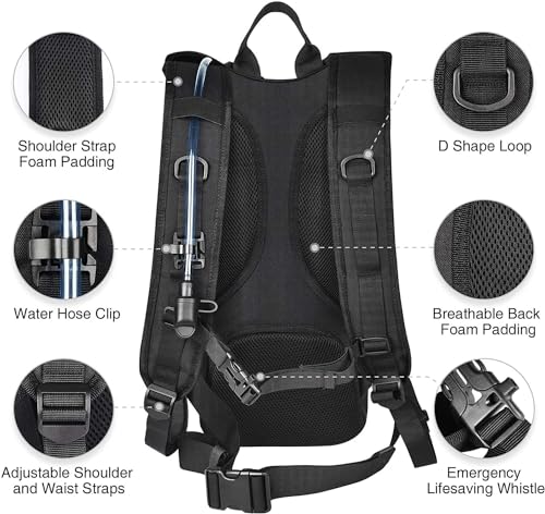NOOLA 3L Hydration Backpack, Water Backpack with TPU Water Bladder, Tactical Hydration Pack for Men Women, Molle Water Backpack for Hiking, Biking, and Hunting - color: Black