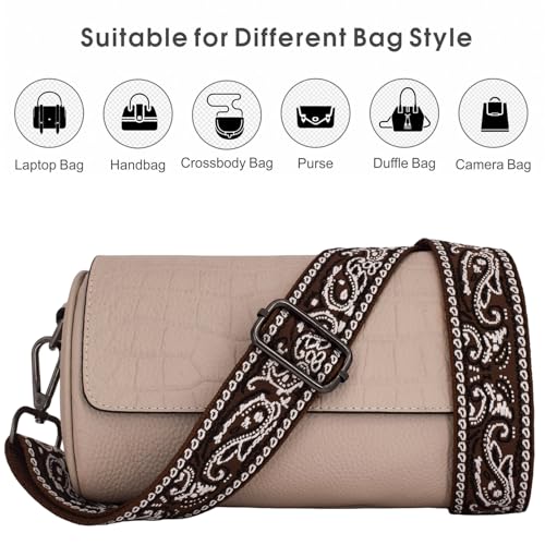 Replacement Purse Strap Shoulder Strap Adjustable Crossbody Strap for Women Crossbody Wide Shoulder Bag - color: Brown Paisley-Black Metal