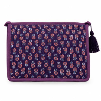 Huar Quilted Makeup Bag- Large Capacity Cosmetic Bags for Women - color: Purple & Orange Floral