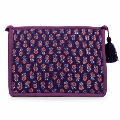 Huar Quilted Makeup Bag- Large Capacity Cosmetic Bags for Women - color: Purple & Orange Floral