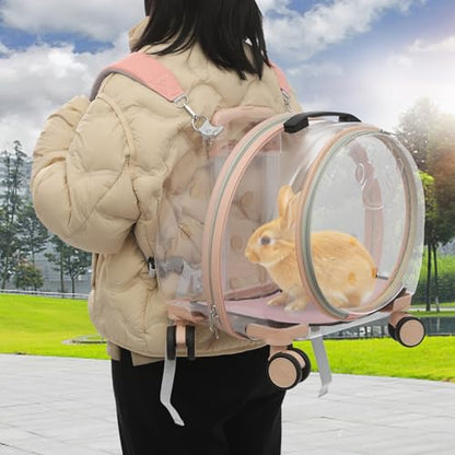 Pet Carrier with Wheels, Clear Cat Carrier Pet Trolley Case Pet Backpack with Multiple Ventilation Holes for Cats and Dogs, Pink - color: Pink Cat Carrier
