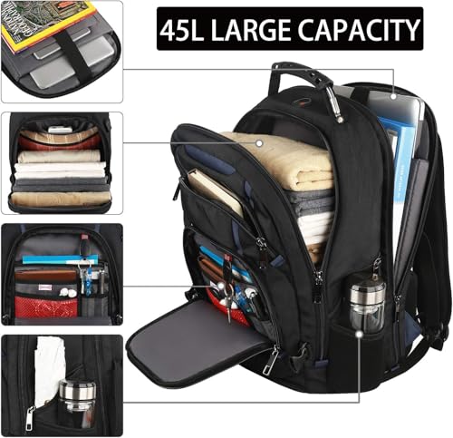 17.3 Laptop Backpack for Men Women, Extra Large Travel laptop Backpack with Rain Cover, TSA Friendly Flight Approved with RFID Anti Theft Pocket, Water Resistant School BookBag - color: Black-blue, size: 17inch(19.0 *14.6*10")