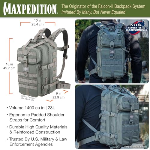 MAXPEDITION Falcon-II Backpack, 23L Tactical Backpack, Survival Pack, Bug Out Bag, MOLLE Go Bag for EDC, 0513 - color: Foliage Green