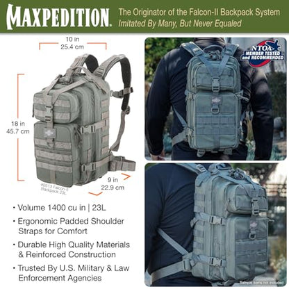MAXPEDITION Falcon-II Backpack, 23L Tactical Backpack, Survival Pack, Bug Out Bag, MOLLE Go Bag for EDC, 0513 - color: Foliage Green