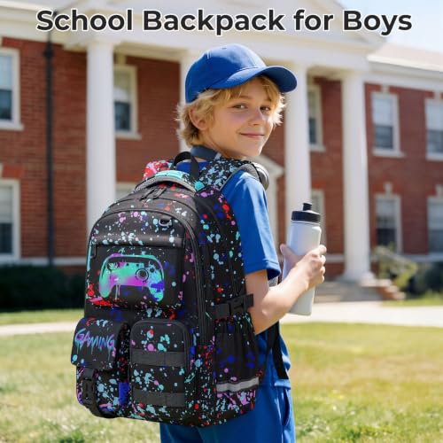 WOBAGMEN Cute Gaming Backpack for Teen Boys Girls, Large Capacity Multi-Pocket School Bag Fits 15.6" Laptop, Lightweight Durable Daypack for School and Travel (Gaming, M) - color: Gaming