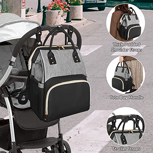 Femuar Diaper Bag Backpack Multifunction Maternity Nappy Baby Bag for Girls & Boys Large Capacity Travel Diaper Bags Black Gray - color: Black Gray