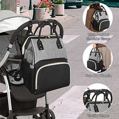 Femuar Diaper Bag Backpack Multifunction Maternity Nappy Baby Bag for Girls & Boys Large Capacity Travel Diaper Bags Black Gray - color: Black Gray