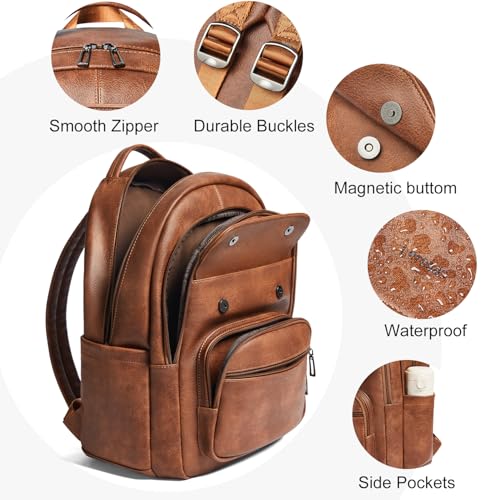 Leresas Vegan Leather Backpack Purse for Women Mens Travel Backpack Work Laptop Teacher BackPack College Daypack Business Backpack Office Bag Brown - color: Brown