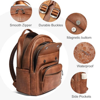 Leresas Vegan Leather Backpack Purse for Women Mens Travel Backpack Work Laptop Teacher BackPack College Daypack Business Backpack Office Bag Brown - color: Brown