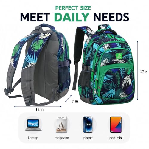 MYGOO Boys School Backpack Grove Foliage Green Bookbag for Elementary Middle School Ages 5-12, 17 inch Large Capacity 24L Kids Student Travel Bags - color: Grove Foliage Green