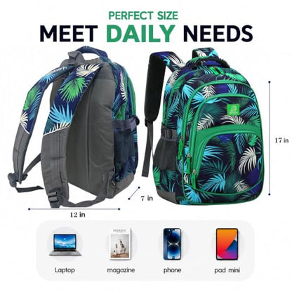 MYGOO Boys School Backpack Grove Foliage Green Bookbag for Elementary Middle School Ages 5-12, 17 inch Large Capacity 24L Kids Student Travel Bags - color: Grove Foliage Green