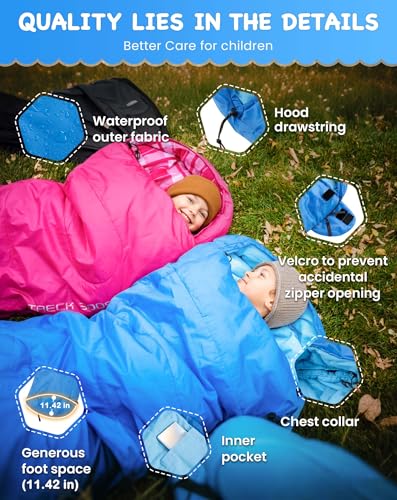 KingCamp 45°F Kids Sleeping Bag, Lightweight Waterproof & Compact Flannel Sleeping Bags Cold Weather & Warm Youth Essentials Gear Accessories for Camping, Fits 10-12 Children up to 4'7"-5'5" Tall - color: Mummy 8.6°F ~42.8°F Blue