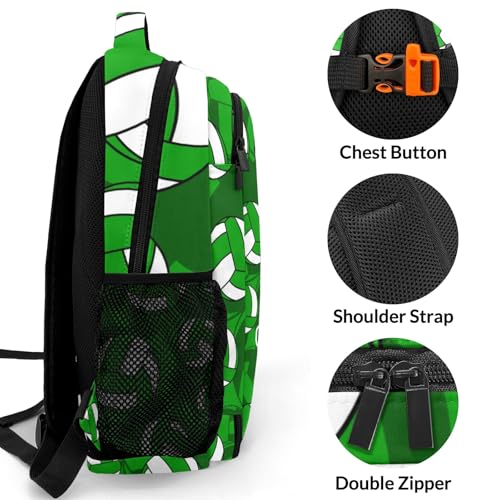 Green Volleyball Pattern Shoulders Backpack Laptop Bag Bookbags Personalized Casual Daypack for Sports Birthday Holiday Party Gift - color: Green Volleyball Pattern