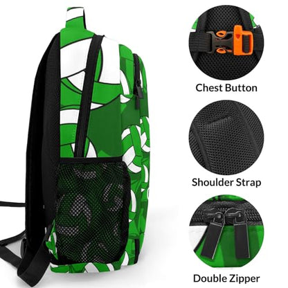 Green Volleyball Pattern Shoulders Backpack Laptop Bag Bookbags Personalized Casual Daypack for Sports Birthday Holiday Party Gift - color: Green Volleyball Pattern