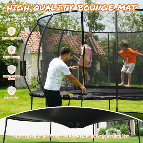 10FT 12FT 14FT 15FT 16FT Outdoor Trampoline with Enclosure Net, Heavy Duty Yard Trampolines, ASTM Approval Recreational Trampolines for Kids and Adults - size: 10FT