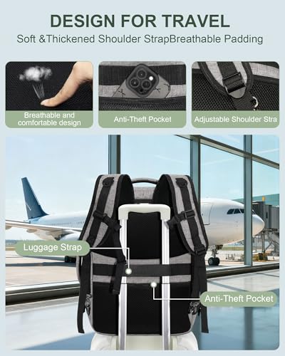 Travel Carry On 17.5" Laptop Expandable Backpack for Men Women, Personal Item Bag Waterproof Airline Approved with USB Charging Hole 3 Packing Cubes, Large Weekender Daypack Business Luggage Suitcase - color: Grey, size: Expandable