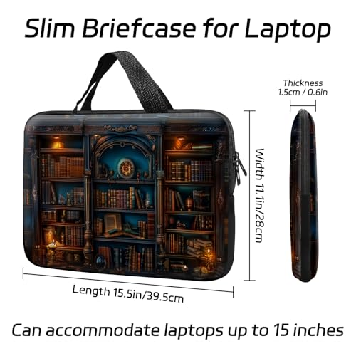 14 15 15.4 15.6 inch Laptop Handle Bag Computer Bag, Pouch Holder Notebook Sleeve Cover Soft Case Compatible for Dell,Lenovo,Toshiba HP, Asus Notebook-Library Bookshelf - color: Library Bookshelf