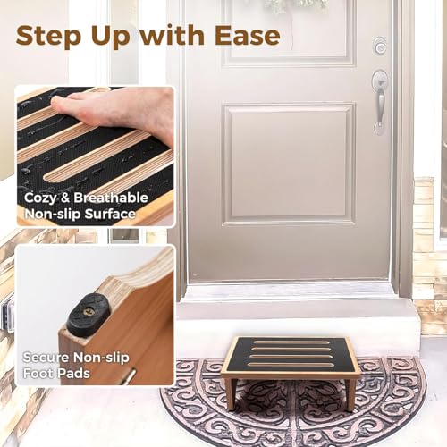 StrongTek 5" High Wooden Bed Step Stool for Adults, Sturdy Bedside & Shower Steps, 440lb Capacity, Versatile Mobility Aid for Seniors, Kitchen Use, Surgery Recovery, Anti-Slip, Portable Design - size: 5"-Natural