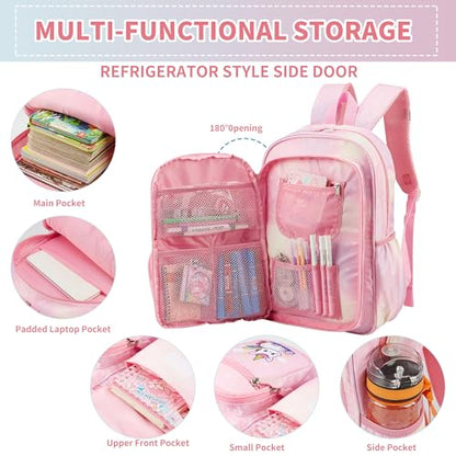 School Backpack for Girls Rainbow Kids Backpack Cute Backpack for Back to School Laptop Travel Bag (3sets-Pinks) - color: 3sets-pinks