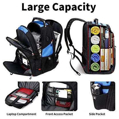 SHRRADOO Extra Large 50L Travel Laptop Backpack with combination lock, College Backpack Airline Approved Business Work Bag Fit 17 Inch Laptops for Men Women,Blue - color: Blue