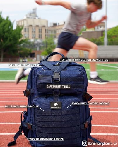 AMERICANPHOENIX 45L Elite Tactical Backpack | 3X Stronger Work & Military Backpack | Water Resistant and Heavy Duty | 3 Day MOLLE Bug Out Bag (Atlantic Blue) - color: Atlantic Blue