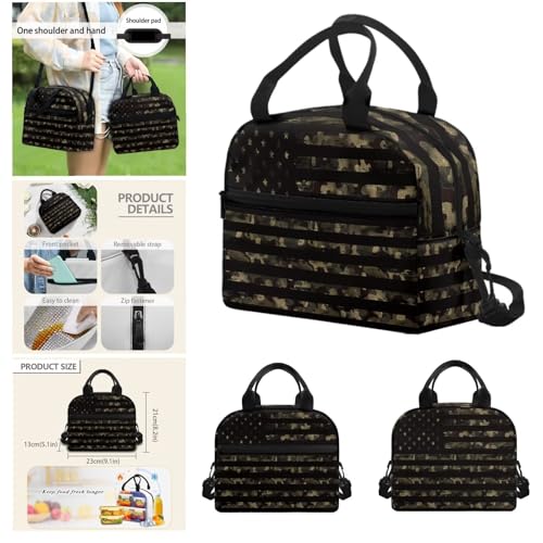 Camo American Flag Backpack for Boys Kids Backpack with Lunch Box Water Bottle Bag and Pencil Holder Pouch 4Pcs Set 17" Bookbag with Large Front Pocket for School Sturdy Elementary School Bag - color: Camo American Flag